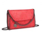 E6844 – Miss Lulu Leather Look Chain Fold-over Shoulder Bag – Red