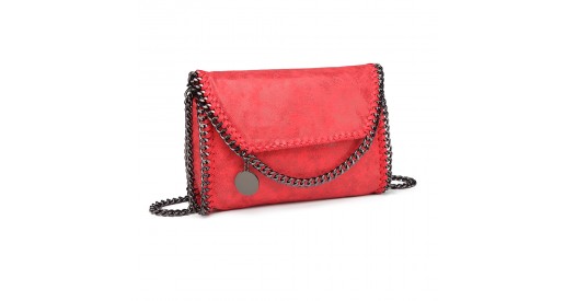 E6844 - Miss Lulu Leather Look Chain Fold-over Shoulder Bag - Red