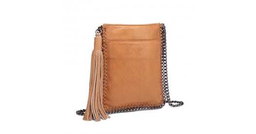 E6845 - Miss Lulu Leather Look Chain Shoulder Bag with Tassel Pendant - Brown