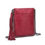 E6845 – Miss Lulu Leather Look Chain Shoulder Bag with Tassel Pendant – Burgundy