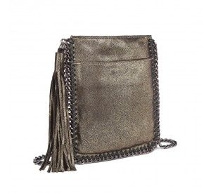 E6845 - Miss Lulu Leather Look Chain Shoulder Bag with Tassel Pendant - Gold