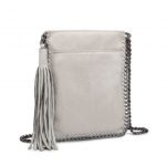 E6845 – Miss Lulu Leather Look Chain Shoulder Bag with Tassel Pendant – Grey