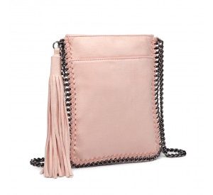 E6845 - Miss Lulu Leather Look Chain Shoulder Bag with Tassel Pendant - Pink