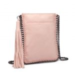 E6845 – Miss Lulu Leather Look Chain Shoulder Bag with Tassel Pendant – Pink