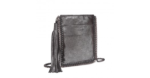 E6845 - Miss Lulu Leather Look Chain Shoulder Bag with Tassel Pendant - Silver