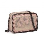 E6846 – Miss Lulu Metallic Effect Leather Look Chain Shoulder Bag – Pink