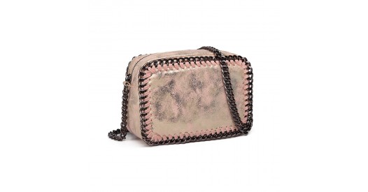 E6846 - Miss Lulu Metallic Effect Leather Look Chain Shoulder Bag - Pink