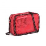 E6846 – Miss Lulu Metallic Effect Leather Look Chain Shoulder Bag – Red