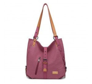 E6850-1 - Kono Casual Canvas Dual-Use Bag Large Capacity Shoulder Bag and Backpack - Fuchsia