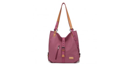 E6850-1 - Kono Casual Canvas Dual-Use Bag Large Capacity Shoulder Bag and Backpack - Fuchsia