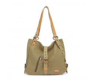 E6850-1 - Kono Casual Canvas Dual-Use Bag Large Capacity Shoulder Bag and Backpack - Khaki