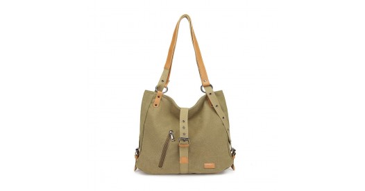 E6850-1 - Kono Casual Canvas Dual-Use Bag Large Capacity Shoulder Bag and Backpack - Khaki
