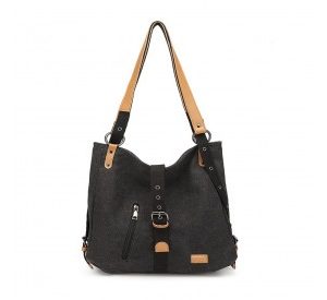 E6850-1 - Kono Casual Canvas Dual-Use Bag Large Capacity Shoulder Bag and Backpack - Black