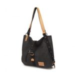 E6850 – Kono Canvas Hobo Slouch Shoulder Bag and Backpack – Black
