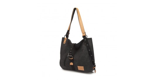 E6850 - Kono Canvas Hobo Slouch Shoulder Bag and Backpack - Black