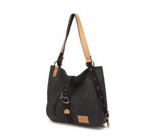 E6850 - Kono Canvas Hobo Slouch Shoulder Bag and Backpack - Black