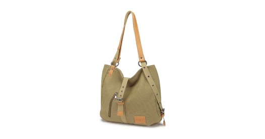 E6850 - Kono Canvas Hobo Slouch Shoulder Bag and Backpack - Khaki