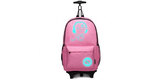 E6877 - Kono Multi-functional Glow-in-the-Dark Trolley Backpack - Pink
