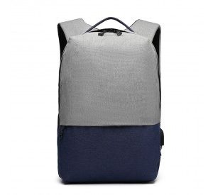 E6891 - Kono Waterproof Basic Backpack with USB Charging Port - Grey/Blue