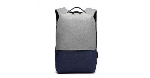 E6891 - Kono Waterproof Basic Backpack with USB Charging Port - Grey/Blue