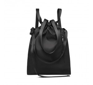 E6912 - Kono Nylon Multi Way Drawstring Backpack Shoulder Bag - Black