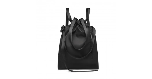 E6912 - Kono Nylon Multi Way Drawstring Backpack Shoulder Bag - Black