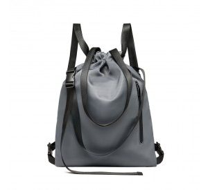 E6912 - Kono Nylon Multi Way Drawstring Backpack Shoulder Bag - Grey