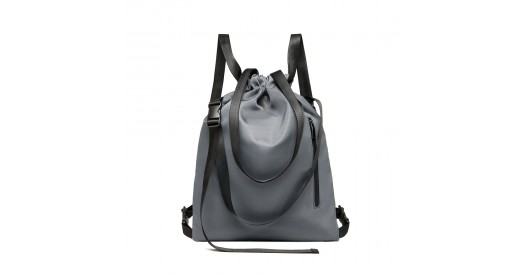 E6912 - Kono Nylon Multi Way Drawstring Backpack Shoulder Bag - Grey
