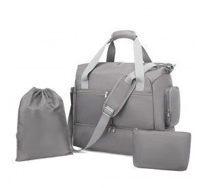 EA2348 - Kono Waterproof Multi-Pocket Travel Duffel Bag Set With Dedicated Shoe Compartment - Grey