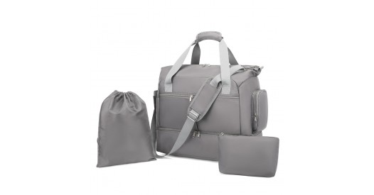 EA2348 – Kono Waterproof Multi-Pocket Travel Duffel Bag Set With Dedicated Shoe Compartment – Grey