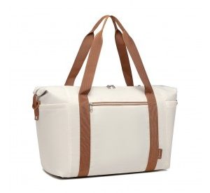 EA2402 - Kono Multifunctional Large Capacity Lightweight Water-Resistant Travel and Gym Duffel Bag with Wet and Dry Separation Compartment - Beige And Brown