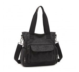 EB2125 - Kono Large Capacity Multi Compartment Canvas Crossbody Tote Bag - Black