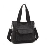 EB2125 – Kono Large Capacity Multi Compartment Canvas Crossbody Tote Bag – Black