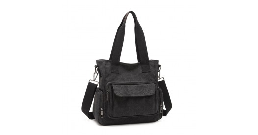EB2125 - Kono Large Capacity Multi Compartment Canvas Crossbody Tote Bag - Black
