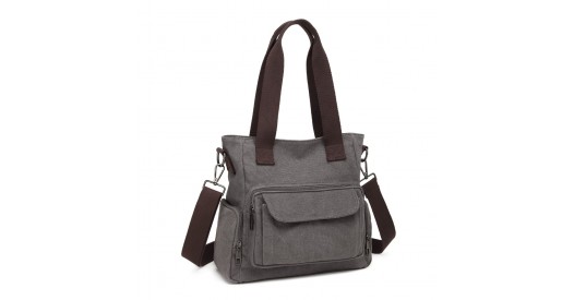EB2125 - Kono Large Capacity Multi Compartment Canvas Crossbody Tote Bag - Grey