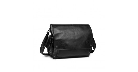 EB2127 - Kono Casual Leather Men's Large Capacity Shoulder Bag - Black