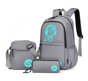 EB2363 - Kono Lightweight & Glow-in-the-Dark 3-Piece Laptop Backpack Set with Crossbody Bag and Pencil Case - Grey