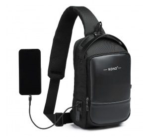 EG2403 - Kono Smart Sling Chest Bag with USB Charging Port Lightweight Single Strap Crossbody Backpack for Daily Use Ideal for Men and Women - Black