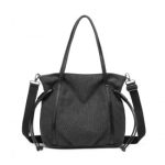 EH2220 – Kono Large Capacity Canvas And Leather Fusion Shoulder Tote Bag – Black