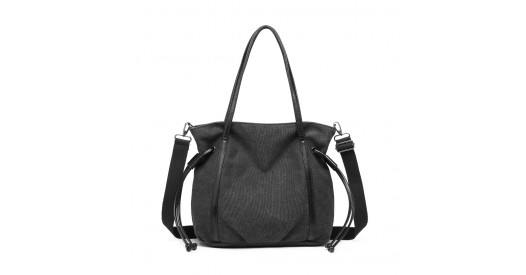 EH2220 - Kono Large Capacity Canvas And Leather Fusion Shoulder Tote Bag - Black