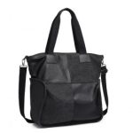 EH2221 – Kono Paneled Contrast Large Capacity Canvas Shoulder Bag – Black