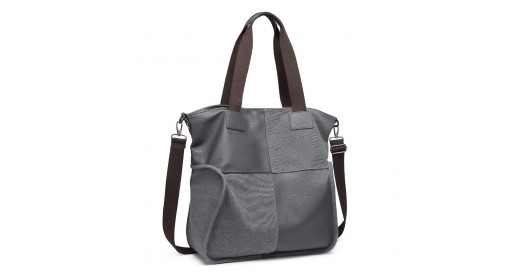EH2221 - Kono Paneled Contrast Large Capacity Canvas Shoulder Bag - Grey