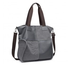 EH2221 - Kono Paneled Contrast Large Capacity Canvas Shoulder Bag - Grey