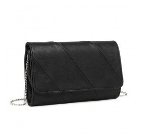 EH2257 - Miss Lulu Stylish Twill Clutch Leather Chain Evening Bag - Black