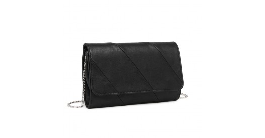 EH2257 - Miss Lulu Stylish Twill Clutch Leather Chain Evening Bag - Black