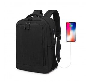 EM2111S - Kono Multi-Compartment Backpack with USB Port - Black
