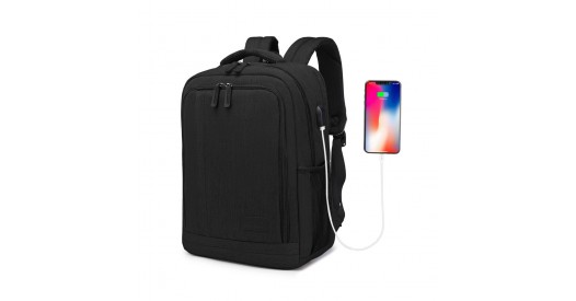 EM2111S - Kono Multi-Compartment Backpack with USB Port - Black
