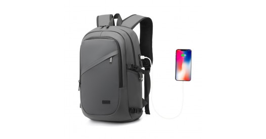 EM2349 – Kono PVC Coated Water-Resistant Tech Backpack With USB Charging Port – Grey