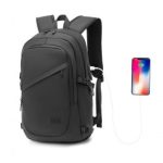 EM2349 – Kono PVC Coated Water-Resistant Tech Backpack With USB Charging Port – Black