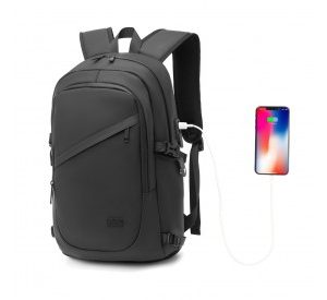 EM2349 - Kono PVC Coated Water-Resistant Tech Backpack With USB Charging Port - Black